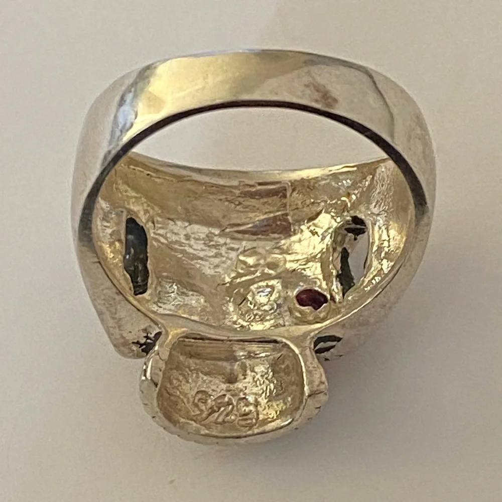 925 sterling silver biker pirate skull ring pink